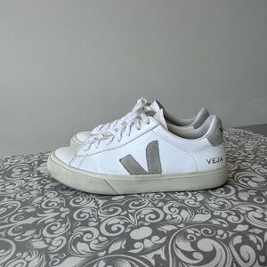 Veja White and Tan Campo Sneakers